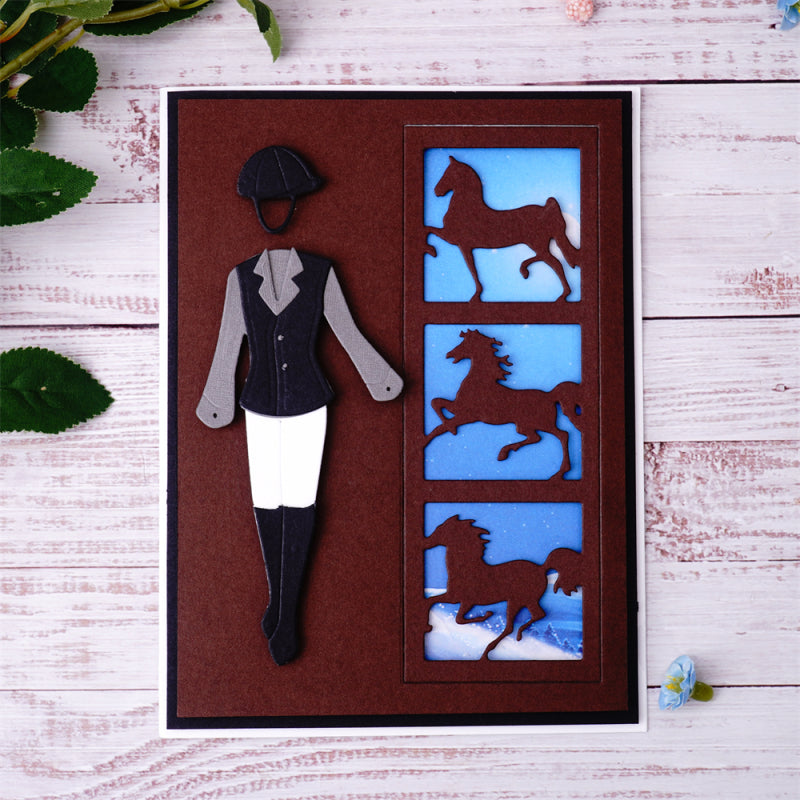 Metal Cutting Dies With Riding Clothes/Horses Border For Card Making