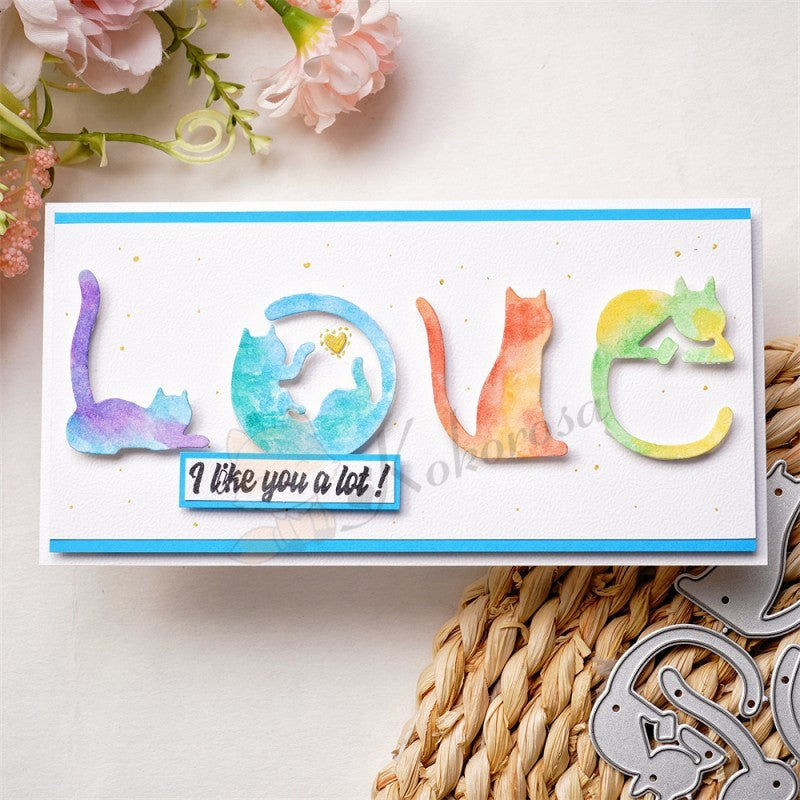 Kokorosa Metal Cutting Dies with Cute Cats with "LOVE" Words