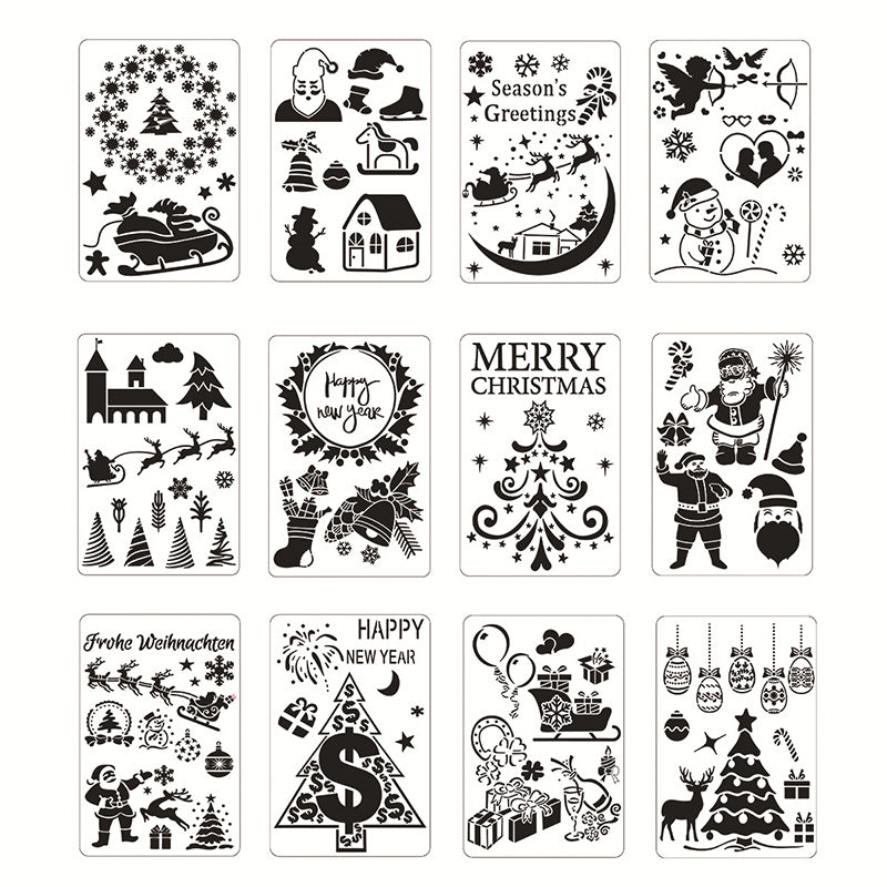 Kokorosa Celebrate Christmas DIY Painting Hollow Stencil Set（12 Pcs）