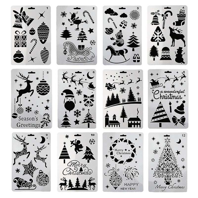 Kokorosa Christmas Series DIY Painting Hollow Stencil Set（12 Pcs）