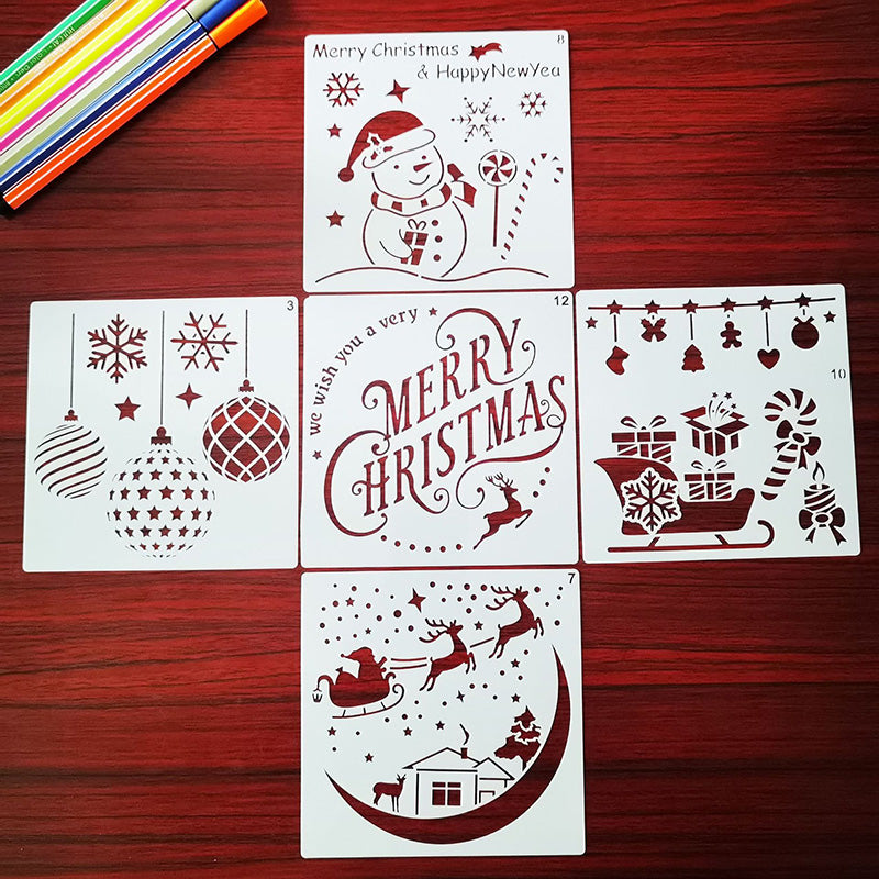 Kokorosa Christmas and New Year's Day DIY Painting Hollow Stencil Set（12 Pcs）