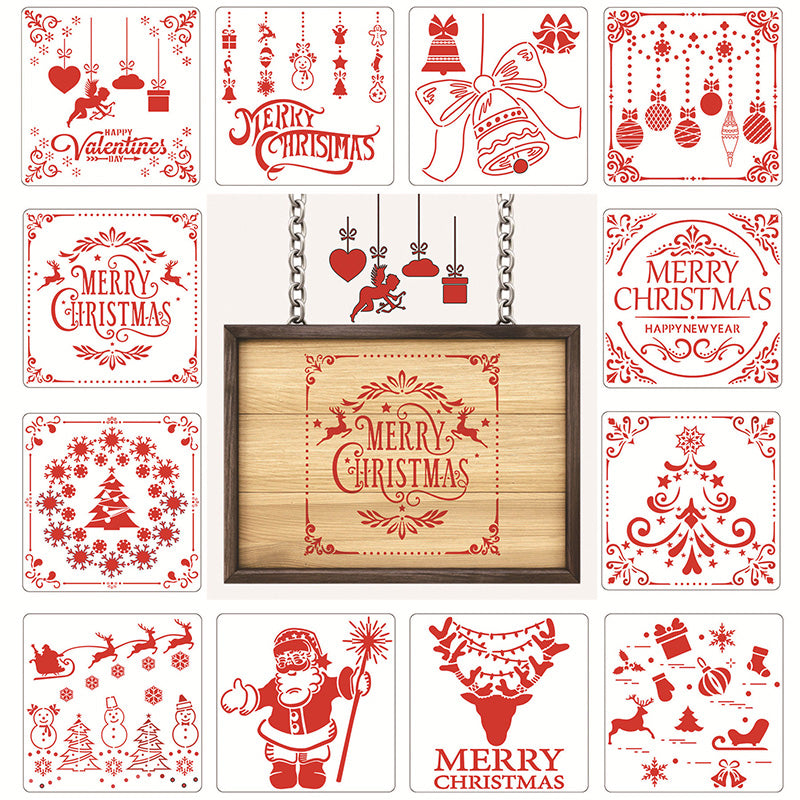 Kokorosa Christmas and New Year's Day DIY Painting Hollow Stencil Set（12 Pcs）