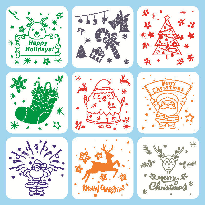 Kokorosa Cute Santa DIY Painting Hollow Stencil Set（9 Pcs）