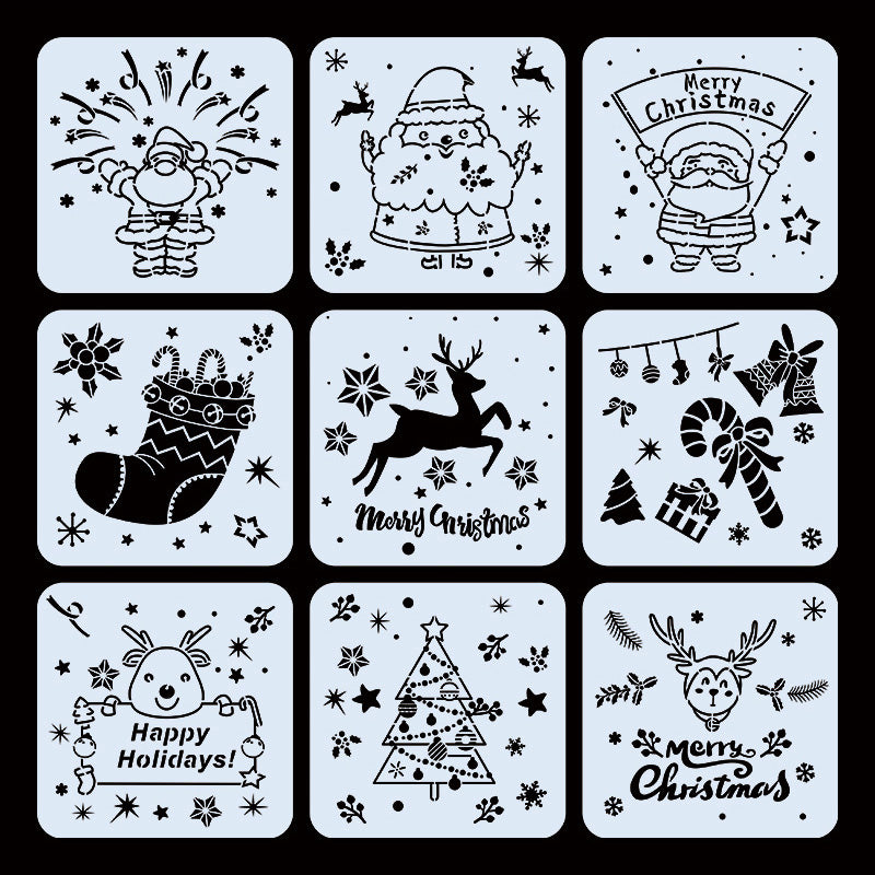 Kokorosa Cute Santa DIY Painting Hollow Stencil Set（9 Pcs）