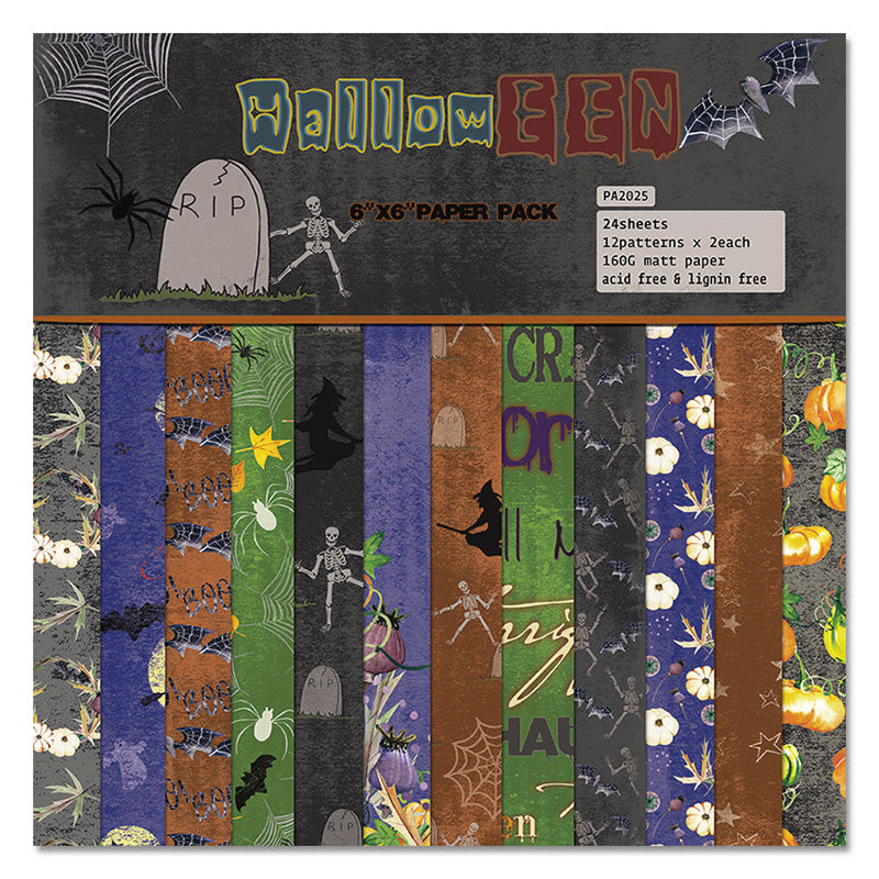 Kokorosa 24PCS DIY Scrapbook & Cardmaking Scary Halloween Background Paper