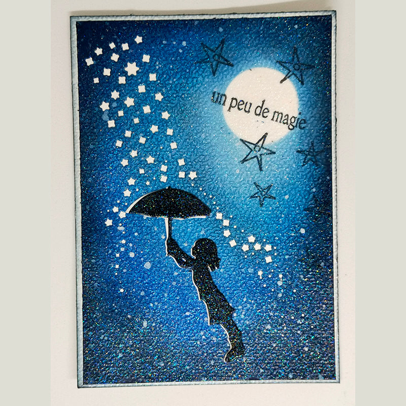 Kokorosa Metal Cutting Dies With A Child Holding An Umbrella In The Rain Of Stars