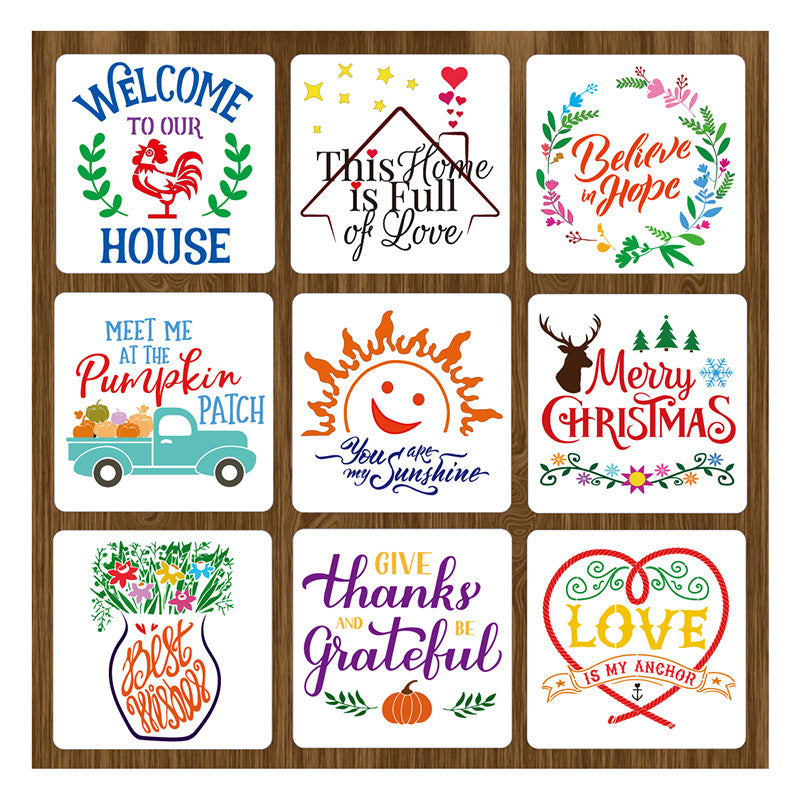 Kokorosa English Blessings DIY Painting Hollow Stencil Set（9 Pcs）