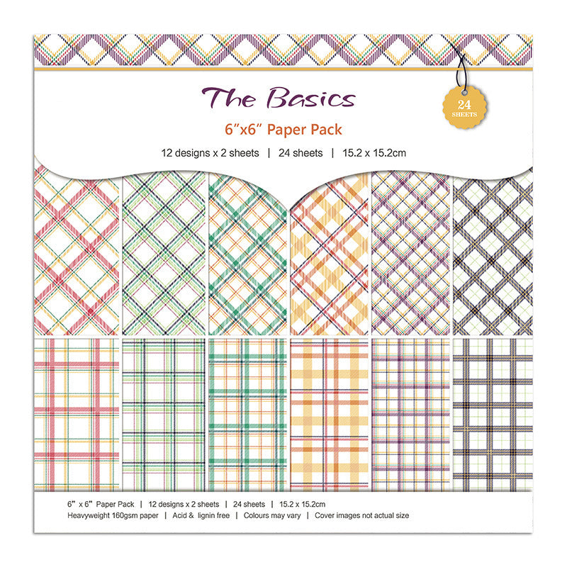 Kokorosa 24PCS  6" Basic Grid Pattern DIY Scrapbook & Cardstock Paper