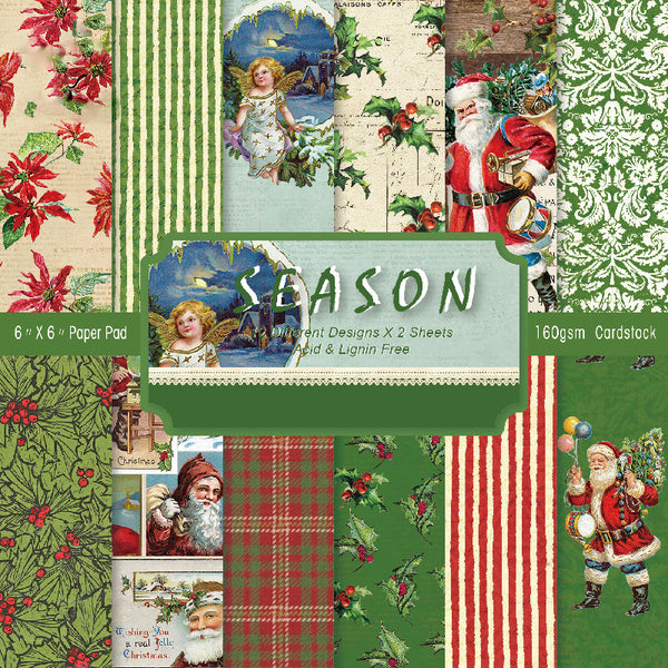 Kokorosa 24PCS  6" Christmas Season DIY Scrapbook & Cardstock Paper