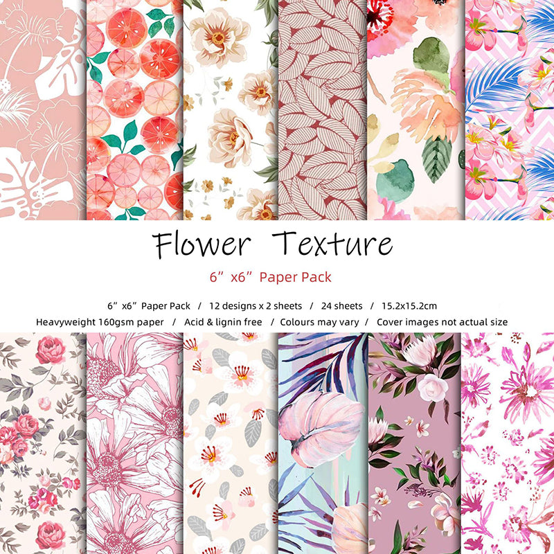 Kokorosa 24PCS  6" Flower Texture DIY Scrapbook & Cardstock Paper