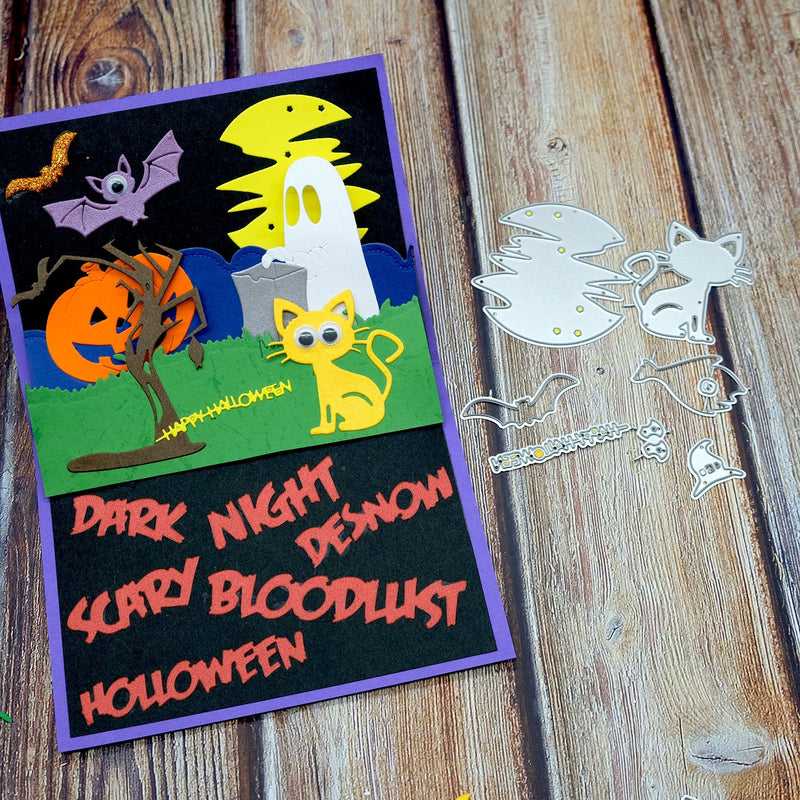 Kokorosa Halloween Dies - Broom and Cat Metal Cutting Dies