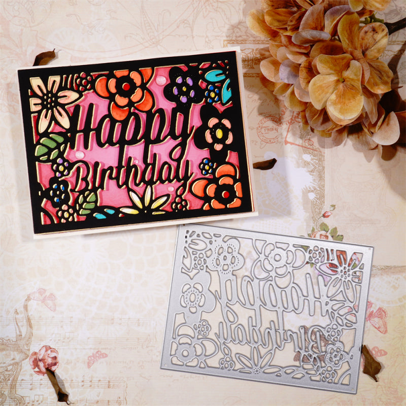 Kokorosa Metal Cutting Dies With Birthday Floral Background Board