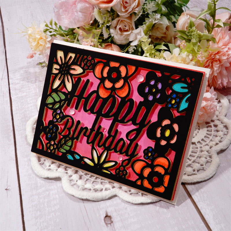 Kokorosa Metal Cutting Dies With Birthday Floral Background Board