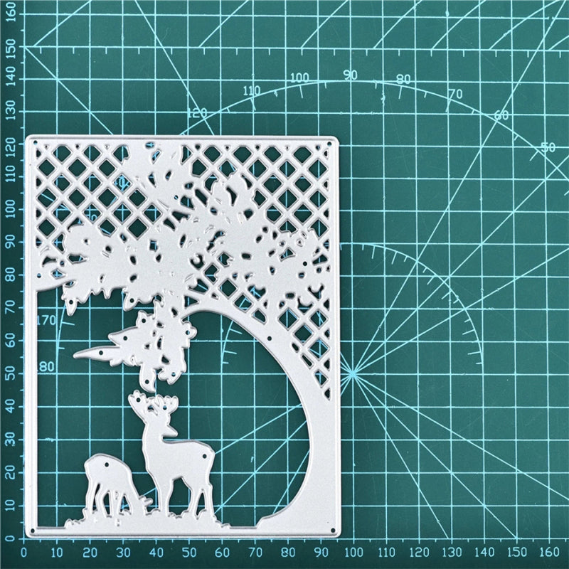 Kokorosa Tree and Deer Grid Background Metal Cutting Dies