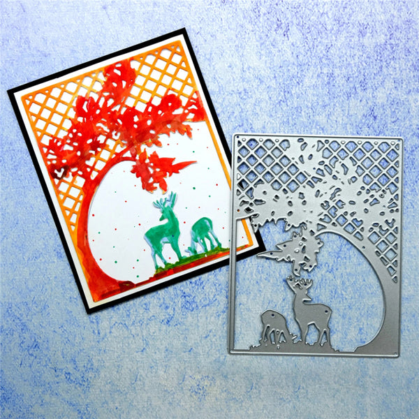 Kokorosa Tree and Deer Grid Background Metal Cutting Dies