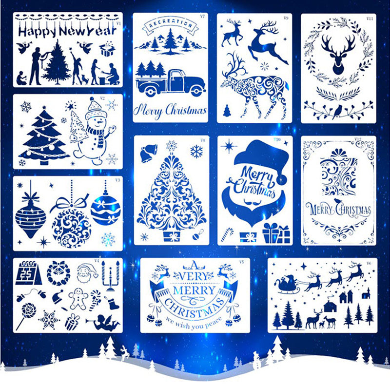 Kokorosa Merry Christmas Party DIY Painting Hollow Stencil Set（12 Pcs）