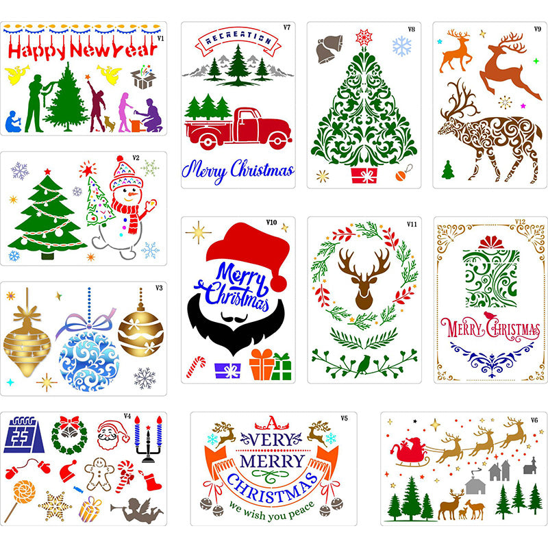 Kokorosa Merry Christmas Party DIY Painting Hollow Stencil Set（12 Pcs）