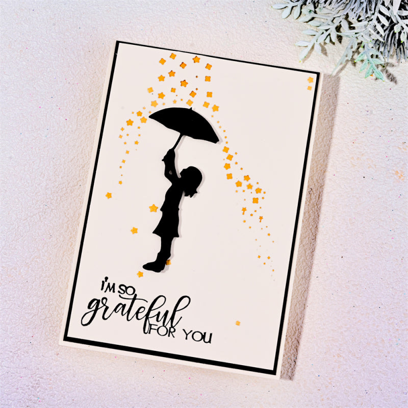 Kokorosa Metal Cutting Dies With A Child Holding An Umbrella In The Rain Of Stars