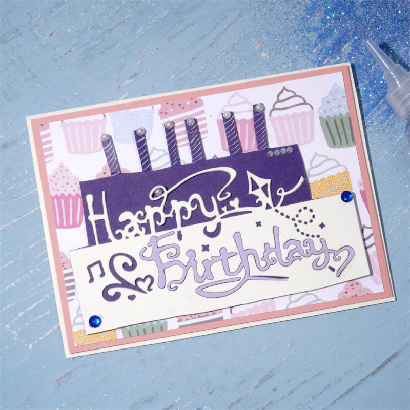 Kokorosa Metal Cutting Dies with Happy Birthday Hollow English Background Board