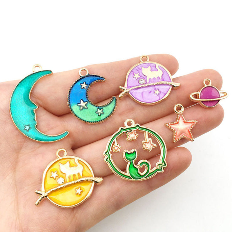 Kokorosa Moon and Stars Ornaments Drip Alloy Pendant Embellishments（24 Pcs）