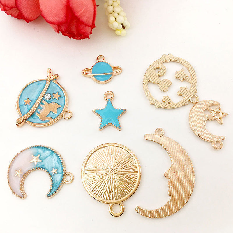 Kokorosa Moon and Stars Ornaments Drip Alloy Pendant Embellishments（24 Pcs）