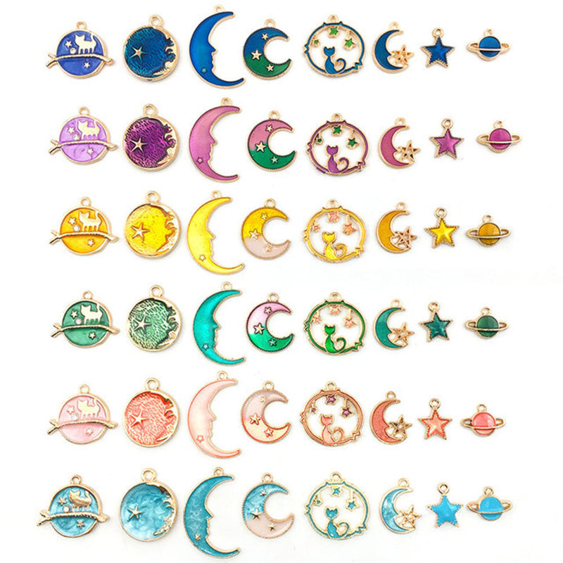 Kokorosa Moon and Stars Ornaments Drip Alloy Pendant Embellishments（24 Pcs）