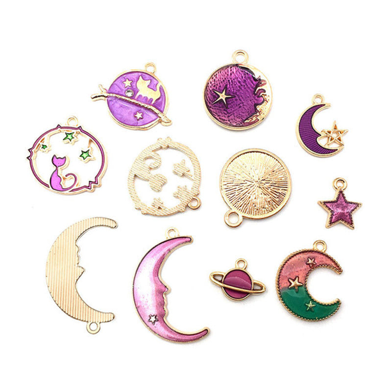 Kokorosa Moon and Stars Ornaments Drip Alloy Pendant Embellishments（24 Pcs）