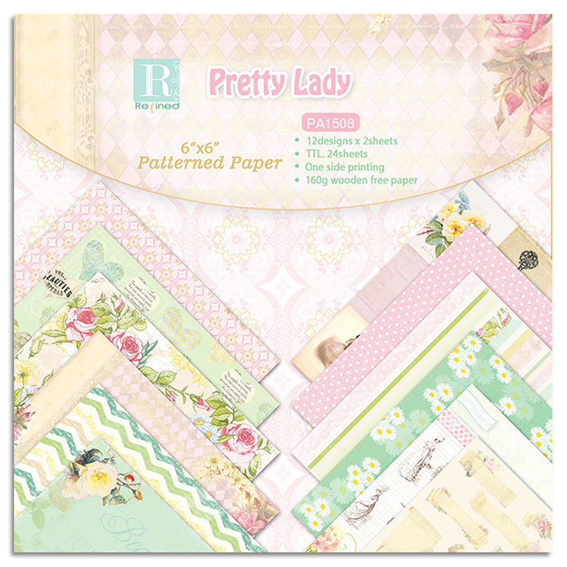 Kokorosa 24PCS  6" Pretty Lady Pattern  DIY Scrapbook & Cardstock Paper