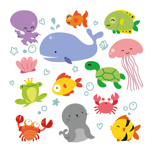 Cute Ocean Biology Stamps - kokorosastudio.com