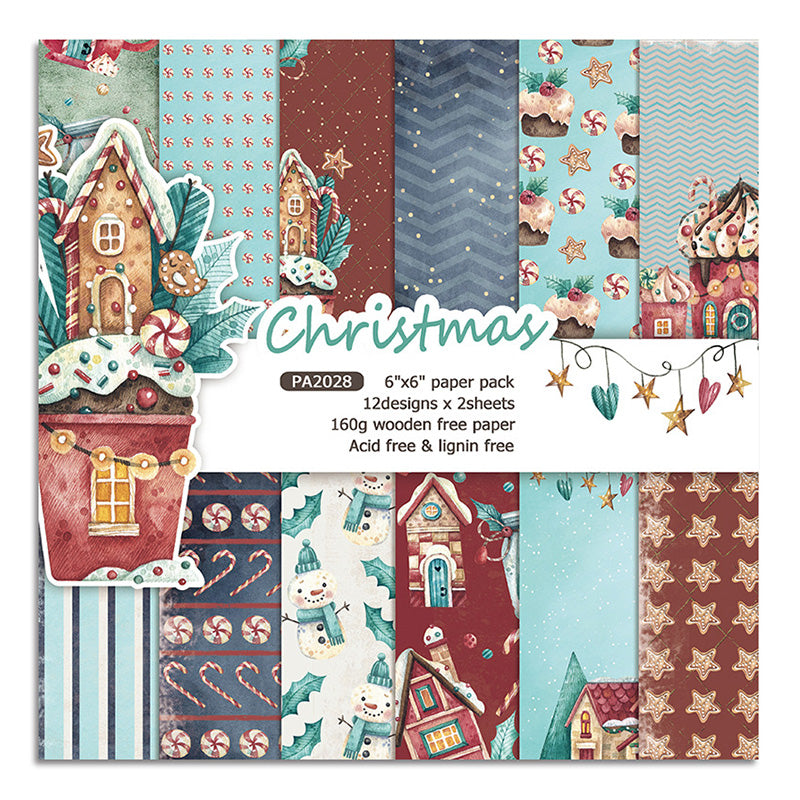 Kokorosa 24PCS DIY Scrapbook & Cardmaking Christmas Background Paper