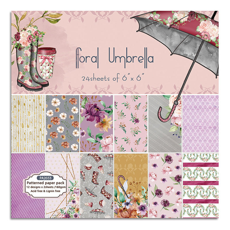 Kokorosa 24PCS DIY Scrapbook & Cardmaking Floral Umbrella Background Paper