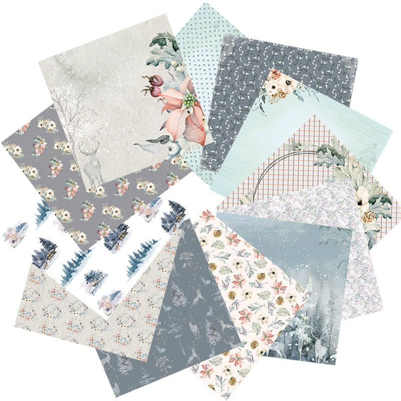 Kokorosa 24PCS DIY Scrapbook & Cardmaking Winter Forest Background Paper