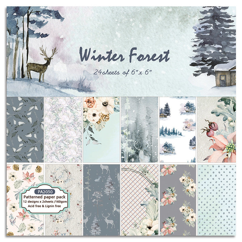 Kokorosa 24PCS DIY Scrapbook & Cardmaking Winter Forest Background Paper