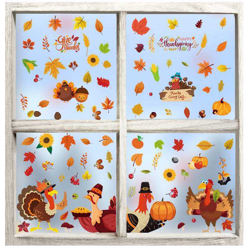 Kokorosa Thanksgiving Maple Leaf and Turkey Static Stickers