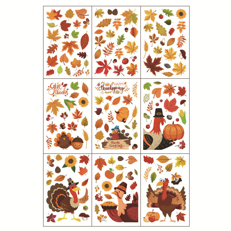 Kokorosa Thanksgiving Maple Leaf and Turkey Static Stickers