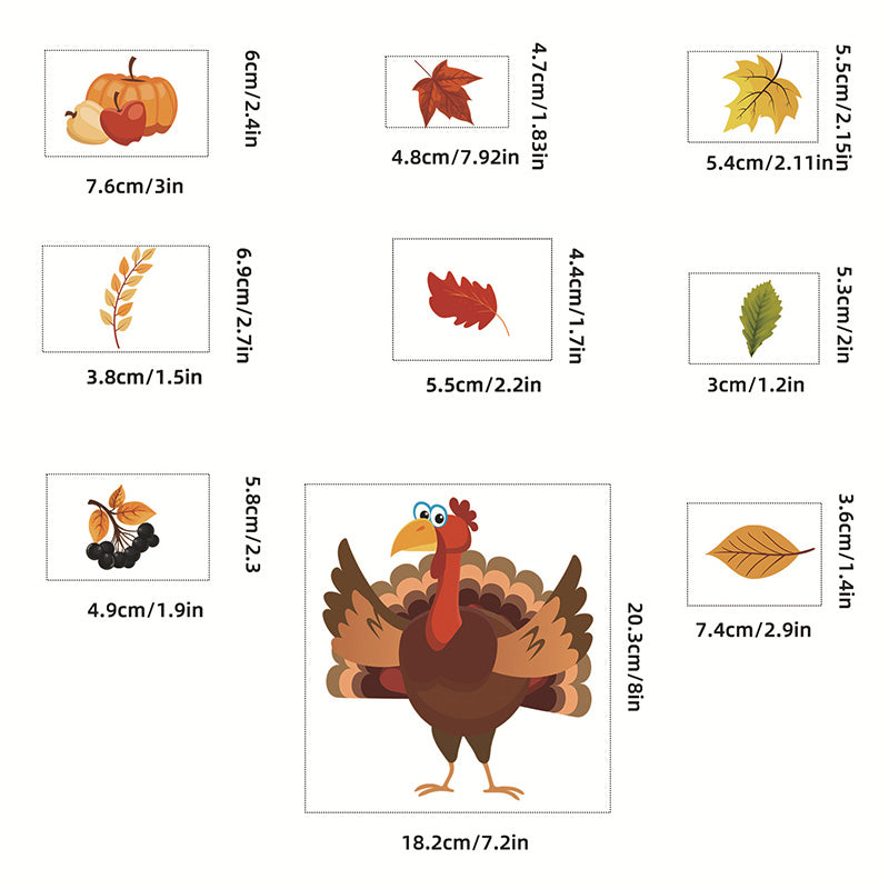 Kokorosa Thanksgiving Maple Leaf and Turkey Static Stickers