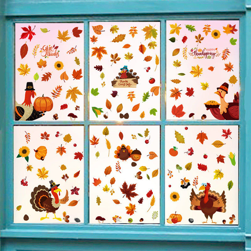 Kokorosa Thanksgiving Maple Leaf and Turkey Static Stickers