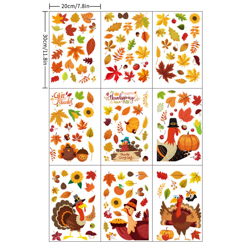 Kokorosa Thanksgiving Maple Leaf and Turkey Static Stickers