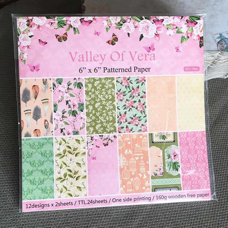 Kokorosa 24PCS DIY Scrapbook & Cardmaking Valley of Flowers Background Paper