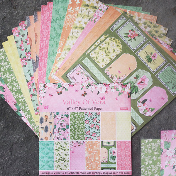 Kokorosa 24PCS DIY Scrapbook & Cardmaking Valley of Flowers Background Paper