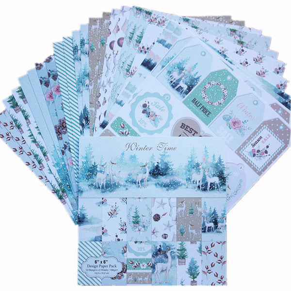 Kokorosa 24PCS DIY Scrapbook & Cardmaking Winter Snow Background Paper